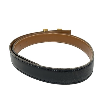 HERMES vintage logo belt Boxcalf Black/Gold Hermes Black Gold Box Calf Constance Reversible Belt #65  main image 2