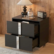 Nightstand Cabinet Storage Mirrored Bedside Table with Drawers Metal Handle NEW