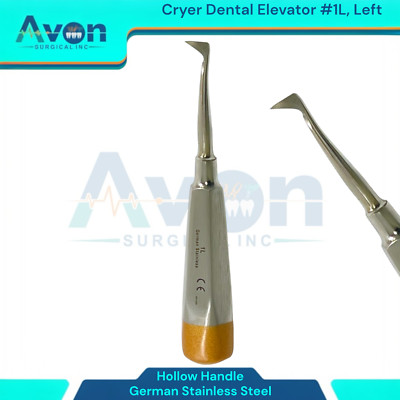Cryer Dental Elevator 1L, Angled Tip, Gold Color Ends, Hollow, Extraction Pick