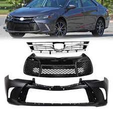 Front Bumper Cover+Upper Lower Grille For 2015 2016 2017 Toyota Camry