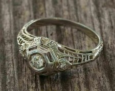 Vintage Style 1/2ct Round Cut CZ Art Deco Wedding Engagement Ring In 925 Silver