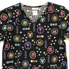 ScrubStar Animals Cats Dogs Top XS Black Medical Veterinarian Uniform