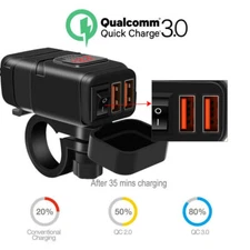 QC 3.0 Motorcycle Dual USB Phone GPS Super Fast Charger Adapter LED Waterproof
