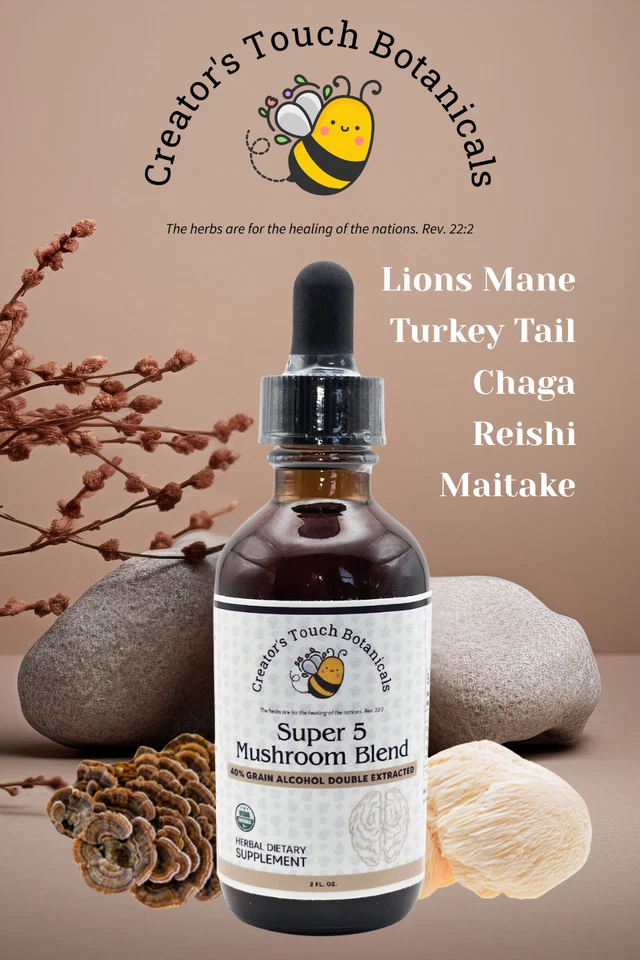 Tintura Super 5 Mezcla de Champiñones 2oz | Reishi, Melena de León, Chaga, Cola de Pavo y Foto 4 de 4