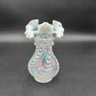 Fenton Glass Vase Meadow Beauty Crest Drape Hand Painted Signed C. Smith