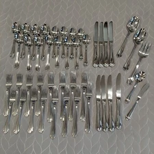 Gorham GALLERIA 45 Pieces Glossy Flatware Stainless 8 Place Settings Hostess Set
