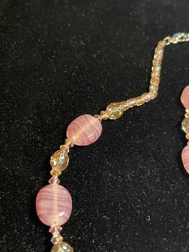 Natural Rose Quartz Necklace With Tourmaline Gemstones- With Silver Plated Clasp - Picture 7 of 7