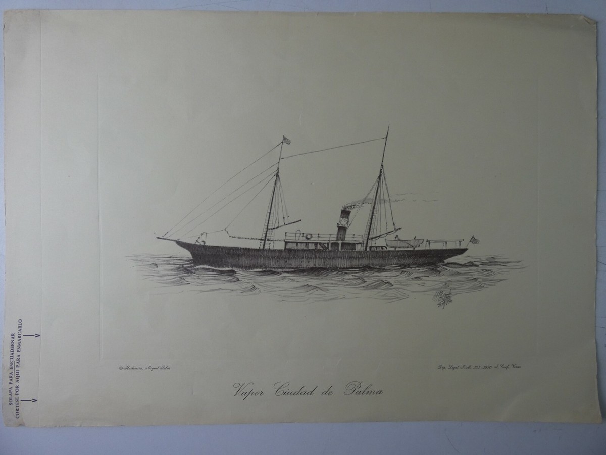 Miguel Salv Vapor Ciudad de Palma Kunstdruck nach Stahlstich 1970  49x34,5N-2468 | eBay.de
