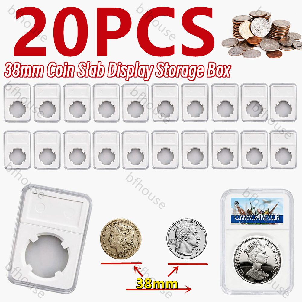 20xCoin Slab Display Holder Storage Case 38mm For Morgan/Peace/Ike Silver Dollar