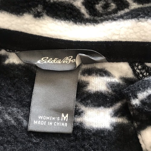 Eddie Bauer Womens M Medium Black Aztec Southwest Quest Fleece Jacket Half Zip - Picture 2 of 8