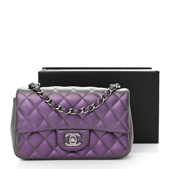 Chanel Mini Rectangular Purple Iridescent Calfskin Classic Flap