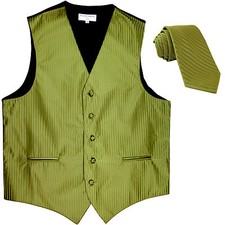 New Men's formal Vertical stripes tuxedo Vest Waistcoat necktie Spinach Green