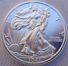 2 oz. 1941 WALKING LIBERTY HALF DOLLAR Coin Tribute BU rounds .999 fine silver