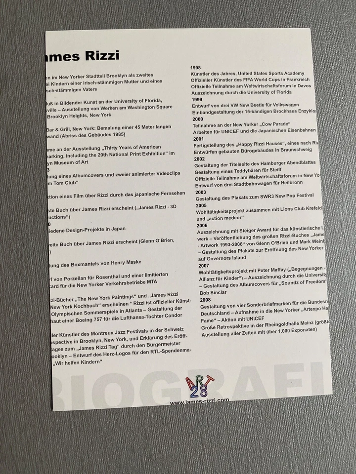 JAMES RIZZI (†2011) "Pop Art"   signed  seltene Autogrammkarte 10x14 - Bild 2 von 2