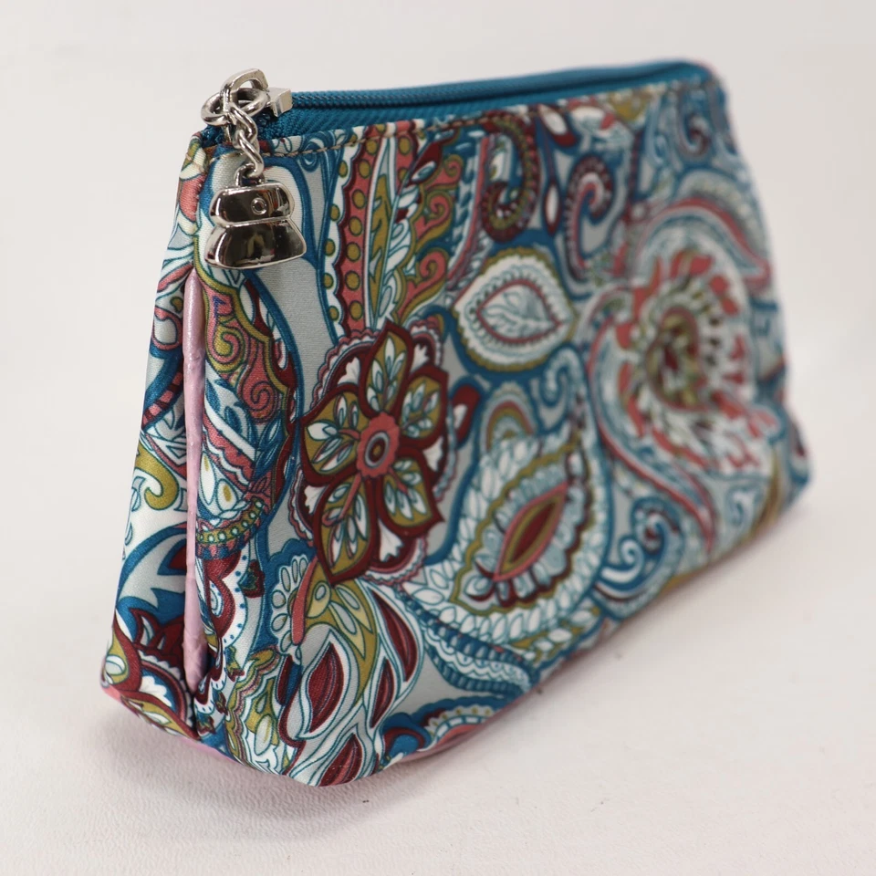 Bolsa de Maquillaje Kathy Van Zeeland Azul Floral Nylon Espejo Viaje Bolsa de Cosméticos Cremallera Foto 2 de 4