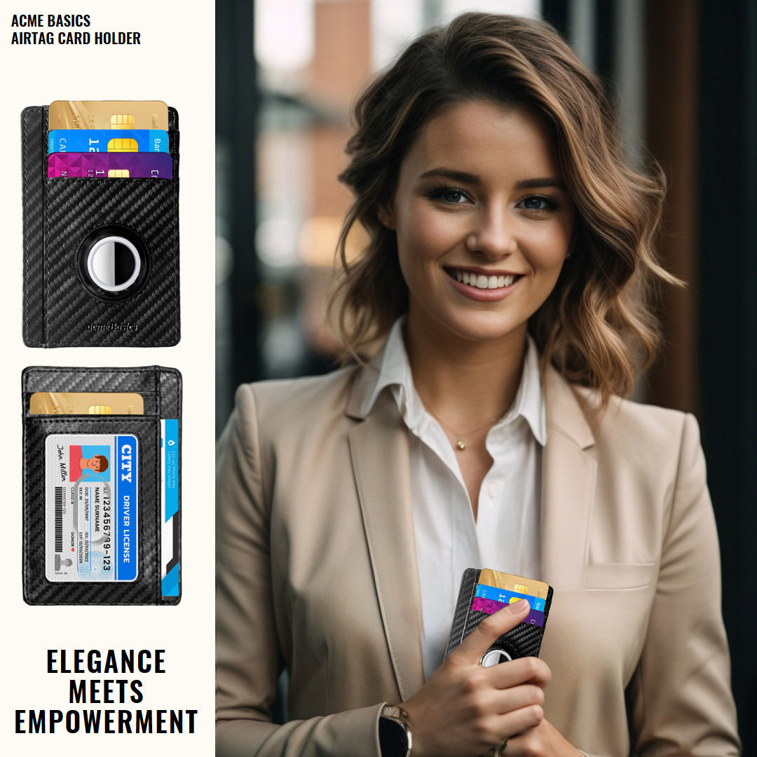 Rfid Blocking Leather, Slim Card Holder, Protective Wallet Case For Apple Airtag