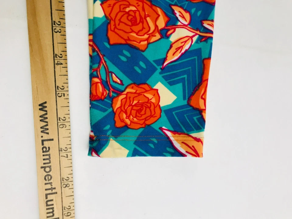 Leggings para mujer LuLaRoe altos y curvilíneos azules azulados naranja florales elásticos Foto 4 de 4