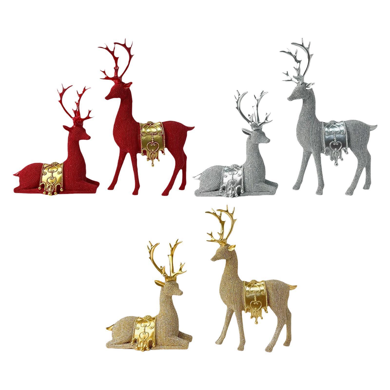 2Pcs Beads Deer Statues Tabletop Ornament Creative Design Collectibles