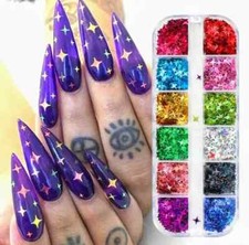 12 Color/set 3D STAR Nail Glitter Sequins, Nail Art design,nail Flakes us seller