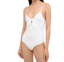 New ATM Women White Strappy Sleeveless Knotted Front Bodysuit Size Large