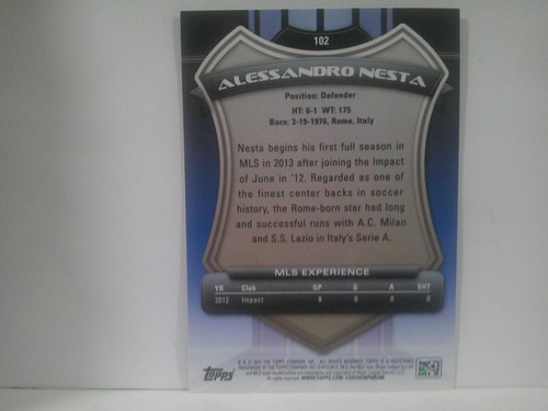 2013 Topps MLS #102 Alessandro Nesta - Picture 2 of 2