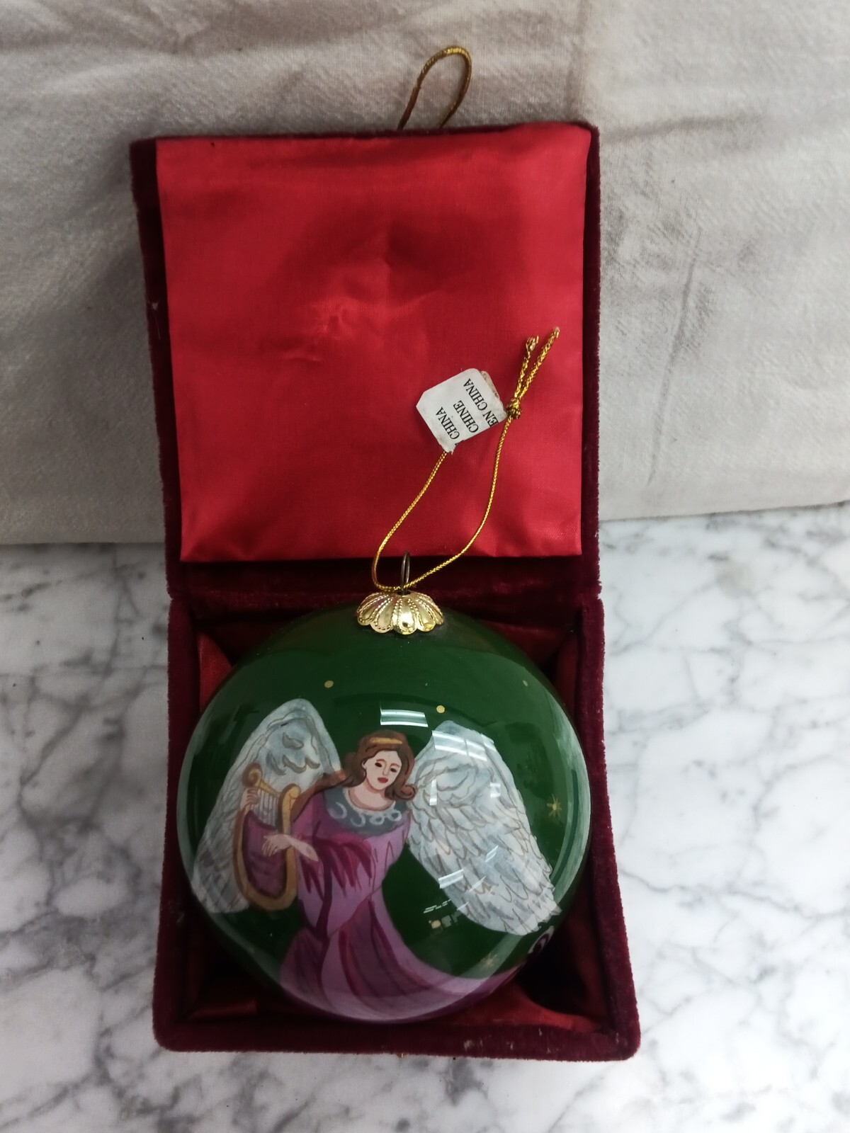 Angel Christmas Ornament, Hand Painted, Glass 3.5