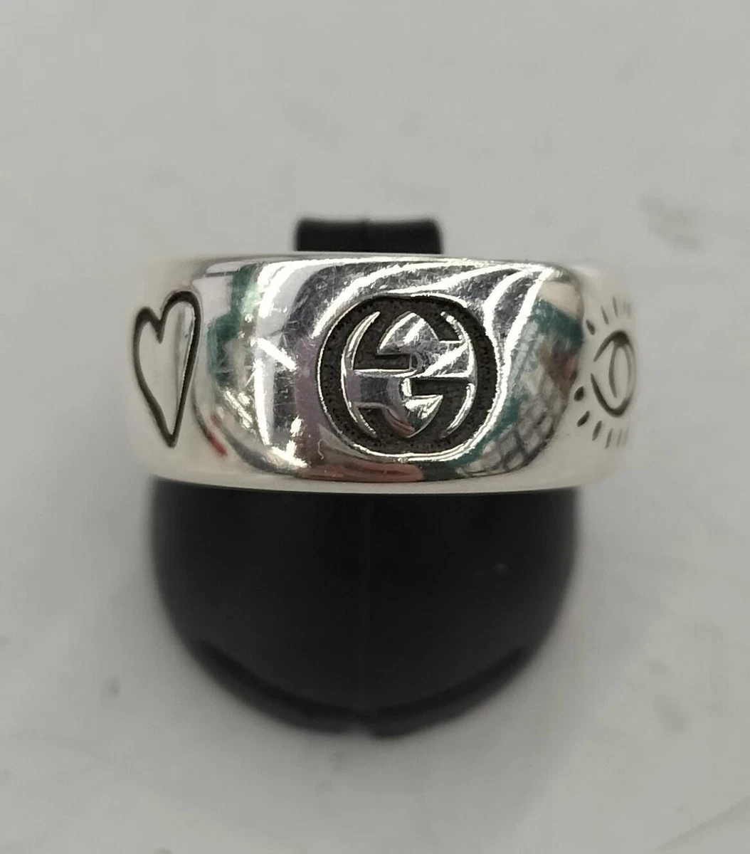 Authentic GUCCI Blind For Love Ring 925 Sterling Silver Size 15 US 7 1/4 Used