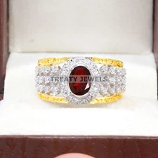 Garnet Oval Cut Gemstone With 925 Sterling Silver Ring For Men's #B104 *