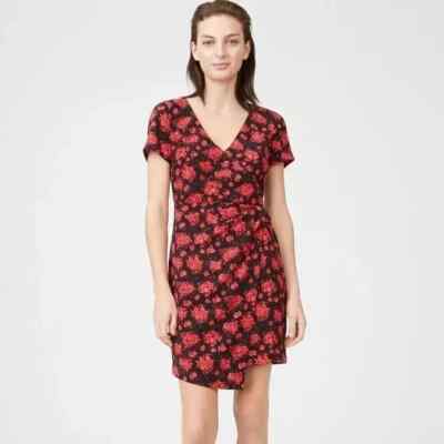 Club Monaco Womens Esquinah Black Red Floral Mini Dress Short Sleeve Size 2
