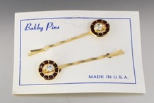 2 VINTAGE 60 S RED CRYSTAL GLASS RHINESTONE BOBBY PIN HAIR CLIP SET