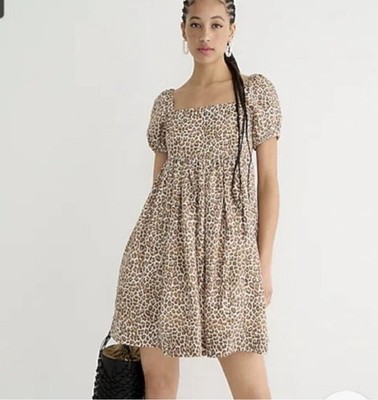 J.Crew Linen-cupro mini Summer dress leopard Stretch Pockets Boho Chic Womens 24