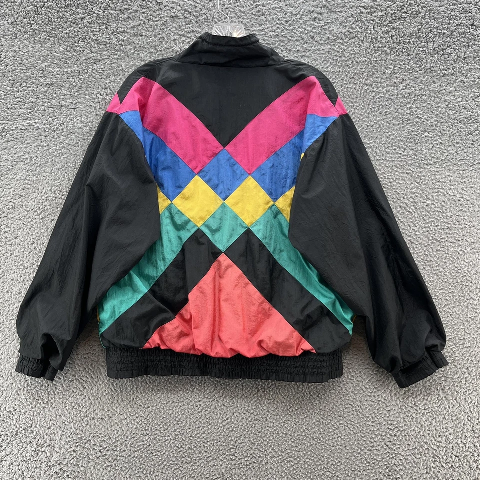 Chaqueta cortavientos vintage London Fog para hombre mediana negra bloque de color retro años 90 Foto 2 de 4