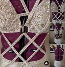 Gold Rhinestone Embellished Strappy Adult Dance Costume for Women AS