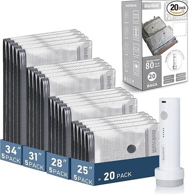 20 Pack Travel Vacuum Storage Bags with Rechargeable Electric Pump, Compression