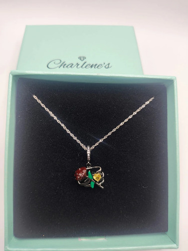 Collana con ciondolo in argento 925 gotico gabbia rosa e costola da 40 a 45 cm donna donna - Foto 5 di 5