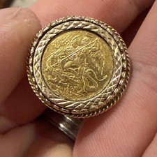 Gold Signet Ring Size M Hallmarked 9ct Mount 22ct Coin Medallion Face