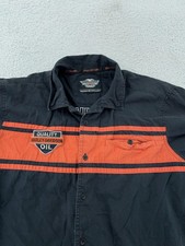 Harley-Davidson Work Shirt Mens Medium Black Orange Button Up Short Sleeve Patch
