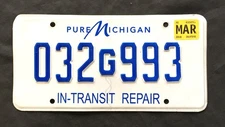 2018 Pure Michigan In-Transit Repair License Plate Tag # 032G993
