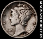 1934 Silver Mercury Dime - Scarce  Better Date  No Reserve  #G8763