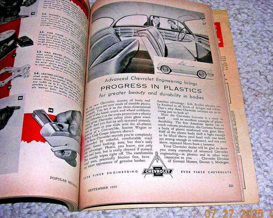 Popular Mechanics September 1954 Chevrolet Advertisement "Progress in Plastics" - Image 4 of 4