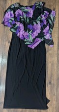 Ignite Evenings Vintage Chiffon Overlay Black Maxi Dress Size 16 Purple Floral
