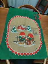 Scandinavian Vtg Large Santa Elf Pixie Gnome Burlap Bag Signed   24x34