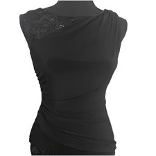 LAUREN RALPH LAUREN Womens Sz 2 Black Lace Sequin Contrast Side Ruched Dress