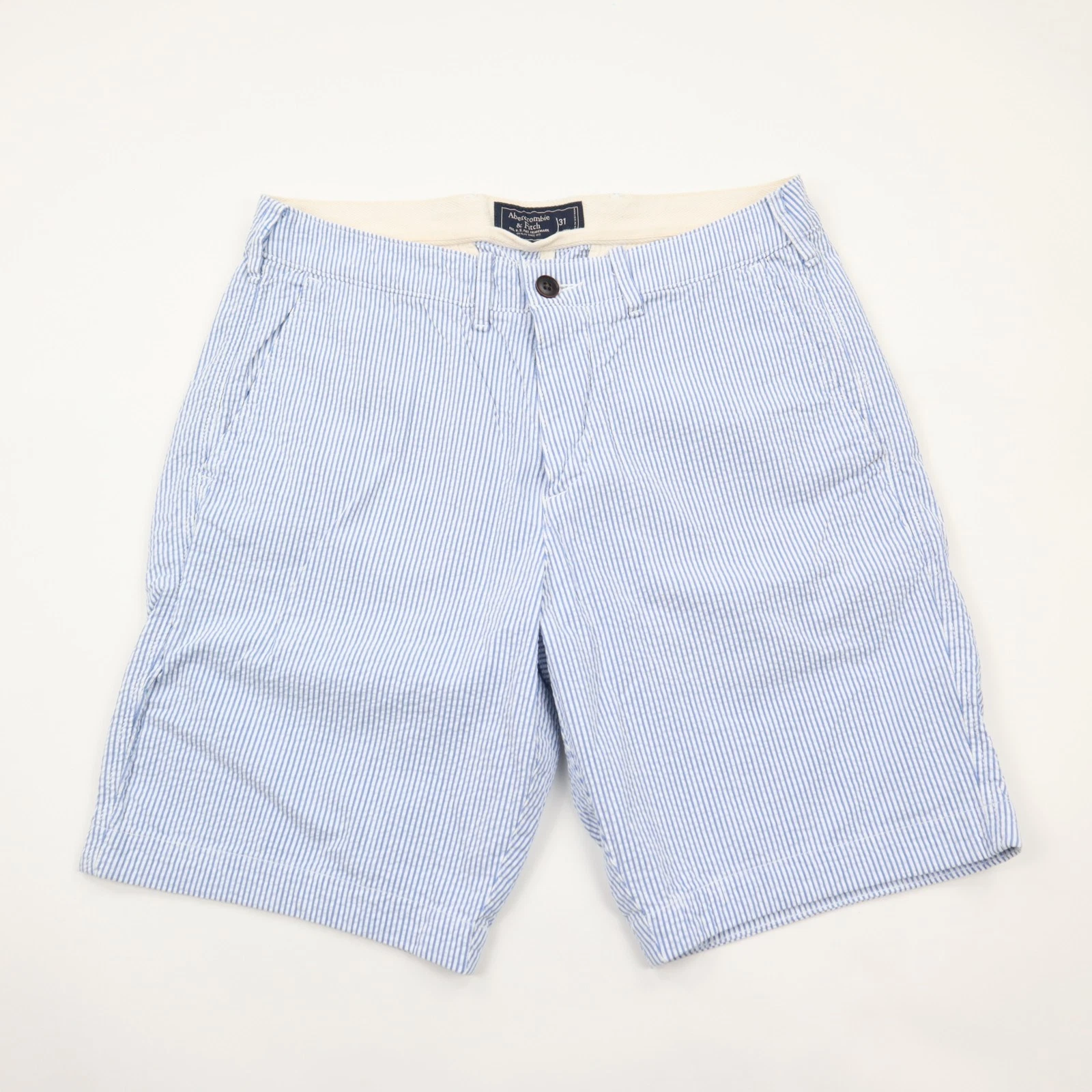 Abercrombie & Fitch 9" Inseam Shorts Mens 31 Blue White Seersucker Striped Prep