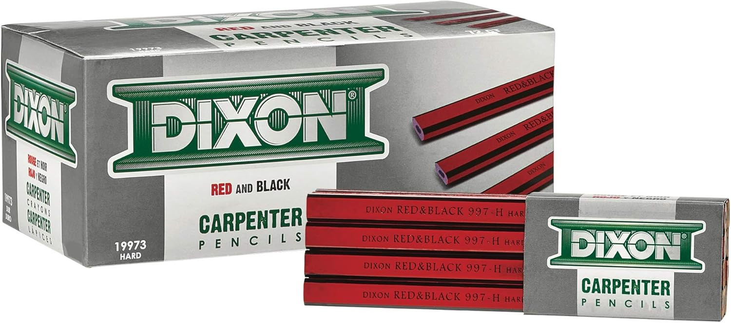 DIXON Industrial Carpenter Pencils, Hard Graphite 12 Count (Pack of 1), Black 