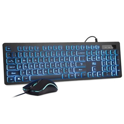 Rii Three Colors Backlit Keyboard and Mouse, Wired Mouse RK105 