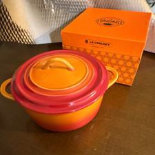 Le Creuset 90th Anniversary Cocotte 20 oz Vintage Flame Lid 2015 new condition