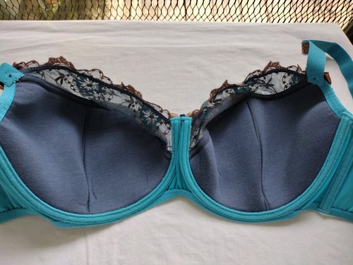 CORIN Made In France ~ 36 F ~ pizzo floreale ~ KAREN ~ Demi ~ ferretto ~ turchese / grigio - Foto 6 di 10