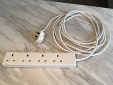 5m Extension Lead 4 Way UK Plug Socket 13A 250V White Power Strip Long Cable
