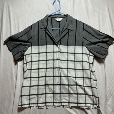 Cheryl Tiegs Button up Shirt Womens 18 White Black Gray Short Sleeve Made in USA